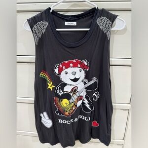 EUC Lauren Moshi Black Rock & Roll Bear Tank